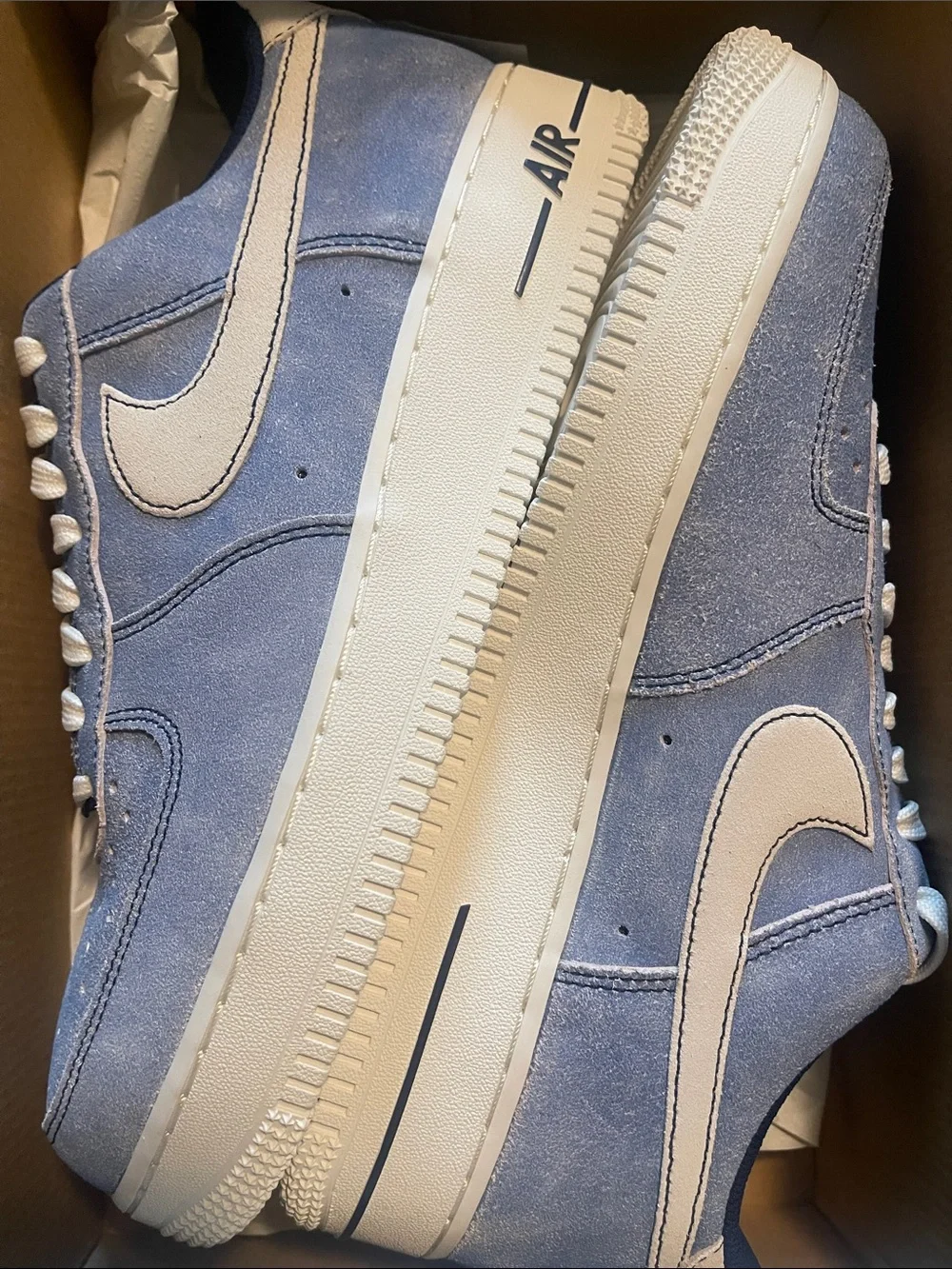 Nike Suede Low-Top Air Force 1 Sneakers in Dusty Blue and Cream